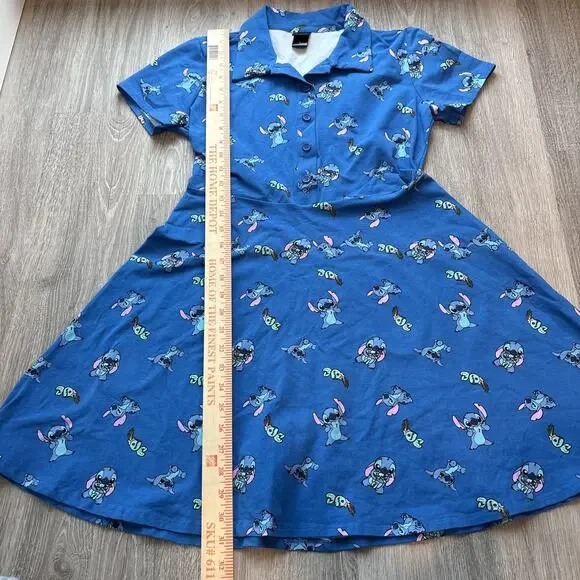 Disney Women's Stitch Polo Skater Dress Blue Lilo & Stitch Fit Flare Small - Picture 5 of 9